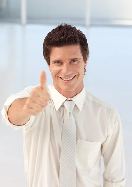 Young Businessman with Thumb up to the camera — Stock Photo, Image