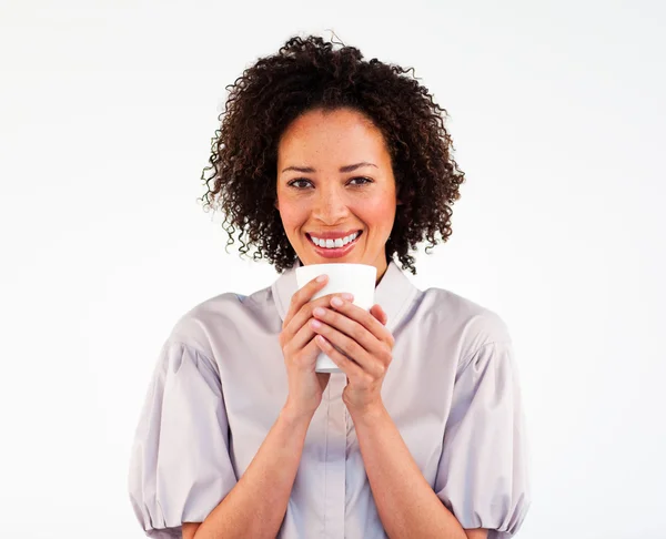 Portret van een zakenvrouw met een kopje koffie — Stockfoto