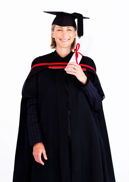 Szczęśliwy absolwent uśmiechając się do kamery — Zdjęcie stockowe