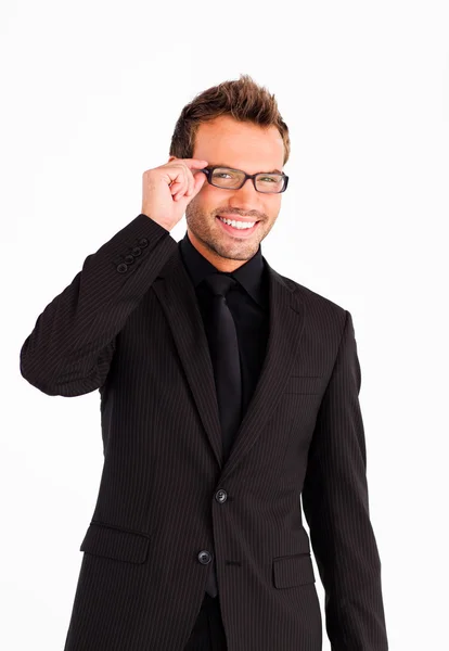 Schöner Geschäftsmann mit Brille, der in die Kamera blickt — Stockfoto