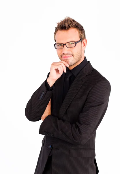 Seriöser Geschäftsmann mit Brille blickt in die Kamera — Stockfoto