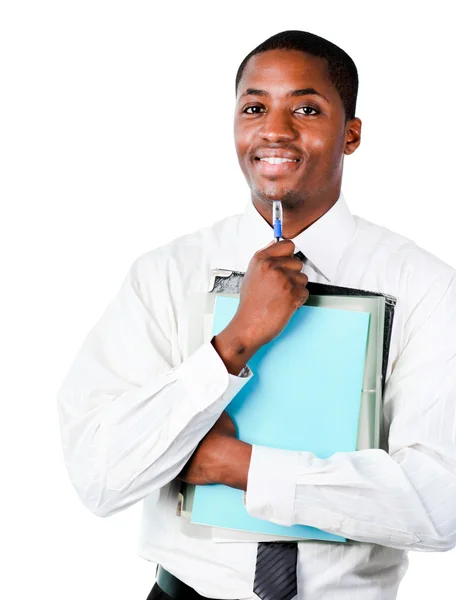 Smiling ethnic businessman holding folders Stock Image