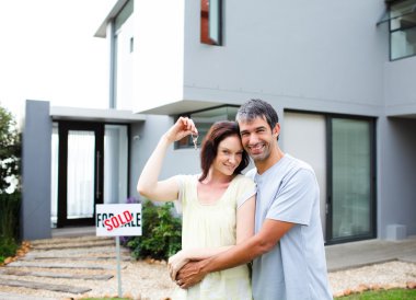 Happy couple after buying house clipart