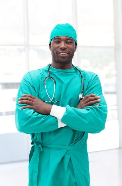 Attractive male doctor looking at the camera clipart