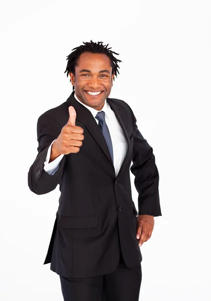 Portrait of businessman with thumb up — Stock Photo, Image