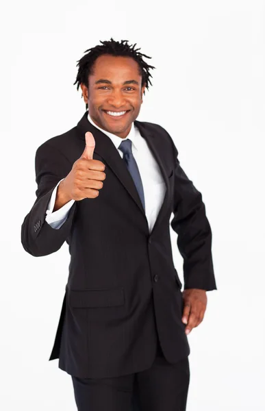 Handsome businessman with thumb up — Stock Photo, Image