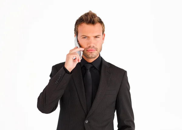 Serious business manager with mobile phone — Stock Photo, Image