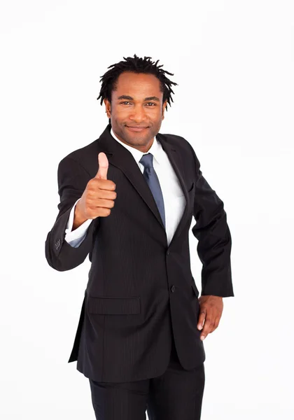 Young businessman with thumb up — Stock Photo, Image