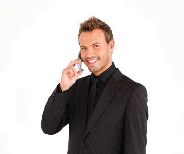 Sorrindo gerente de negócios do sexo masculino no telefone — Fotografia de Stock