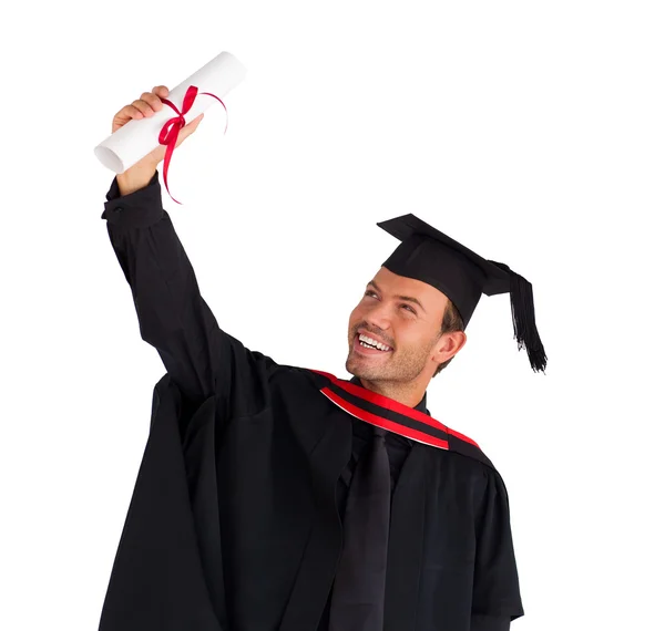 Vértes egy fiú ünnepli a diploma — Stock Fotó