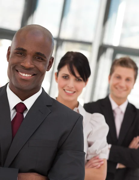 Young Afro-American businessman leading his team — Stock Photo, Image