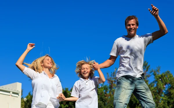 Mutlu bir aile Havada zıplıyor — Stok fotoğraf