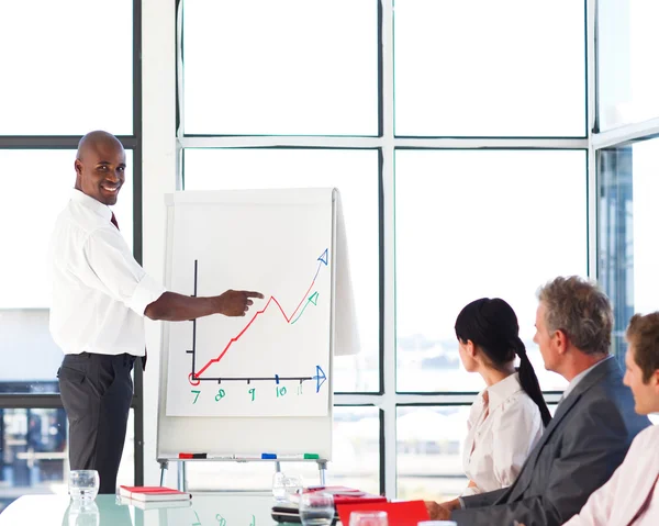 Businessman giving a presentation to his team — Stock Photo, Image