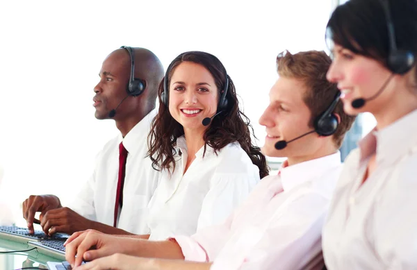 Young with a headset on working — Stock Photo, Image