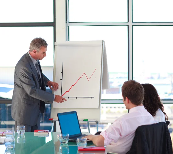 Senior affärsman rapportering till försäljning i en presentation — Stockfoto