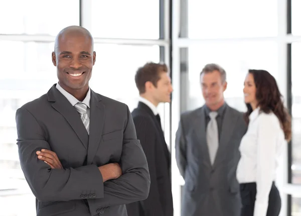 African-america Businessman in Front of Team — Stock Photo, Image
