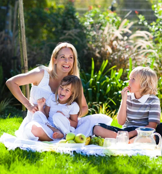 Madre e hijos haciendo un picnic —  Fotos de Stock