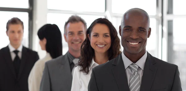 Five person Business team looking at camera and smiling — Stock Photo, Image