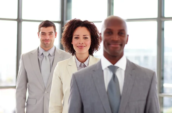 Friendly businesswoman in a line — Stock Photo, Image
