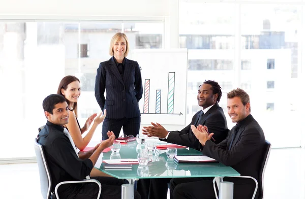 Business applauding in a presentation — Stock Photo, Image