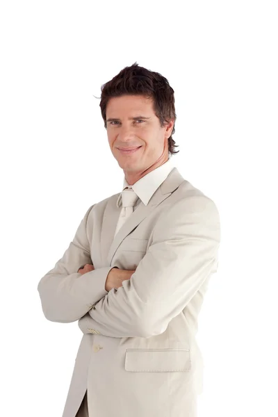 Cheerful businessman against a white background — Stock Photo, Image