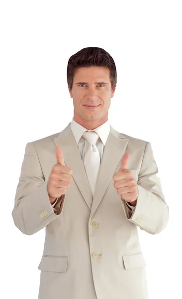 Homem de negócios confiante fazendo um polegar para cima — Fotografia de Stock