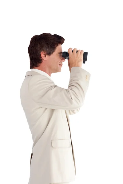 Jistý podnikatel s dalekohledem — Stock fotografie