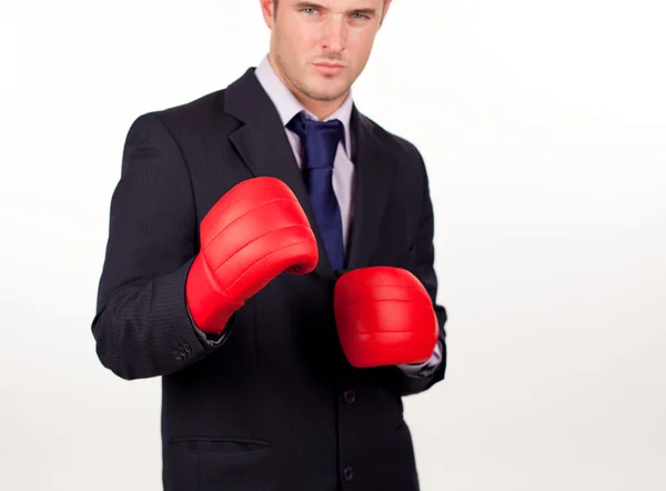 Homem de negócios com luvas de boxe — Fotografia de Stock