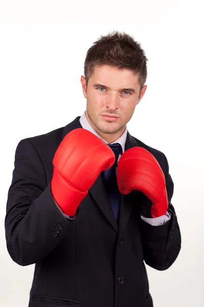 Uomo d'affari con i guanti da boxe — Foto Stock