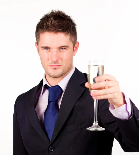 Homme d'affaires tenant un verre de champagne — Photo