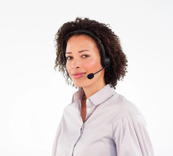 Young woman with headset looking at the camera — Stock Photo, Image