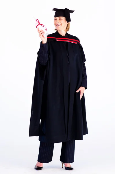 Opgewonden afgestudeerd meisje bedrijf diploma — Stockfoto