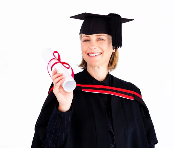 Girl celebrating success after graduation — Stock Photo, Image
