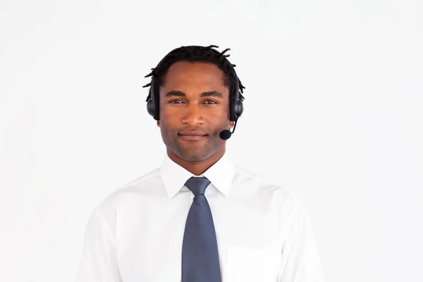 Afro-american businessman with headset — Stock Photo, Image