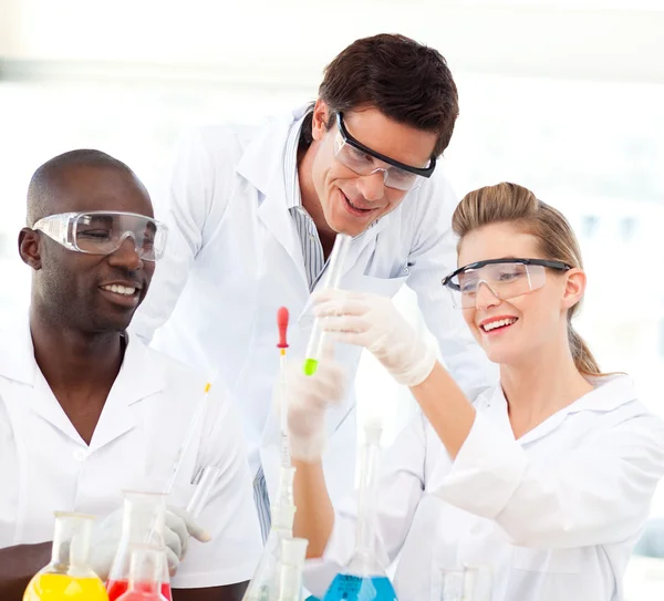 Portrait of a scientists examining test-tubes — Stock Photo, Image