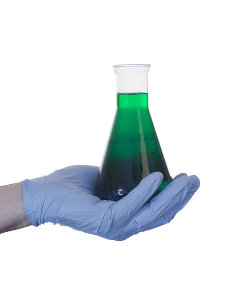 Mão segurando produtos químicos — Fotografia de Stock