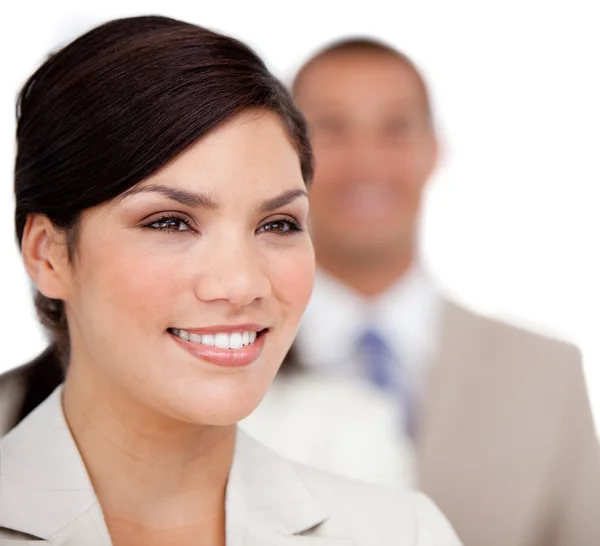 Cheerful business standing in a line — Stock Photo, Image