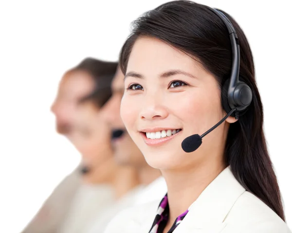 Confident business with headset on standing — Stock Photo, Image