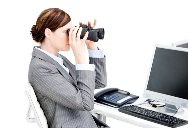 Nice businesswoman using binoculars — Stock Photo, Image