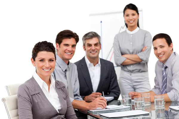 Portrait of multi-cultural business team during a presentation — Stock Photo, Image