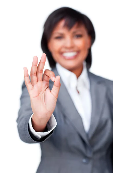 Başarılı iş kadını gösteren ok işareti — Stok fotoğraf
