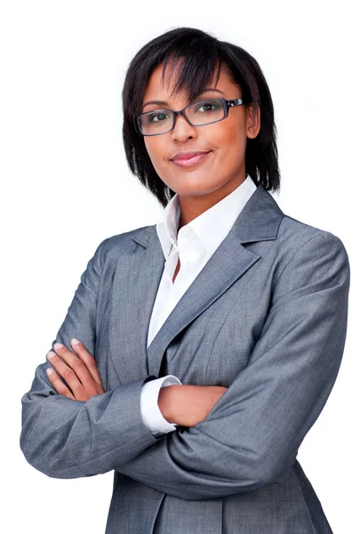 Zelfverzekerde zakenvrouw die een bril draagt — Stockfoto