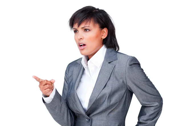 Mujer de negocios enojada señalando — Foto de Stock