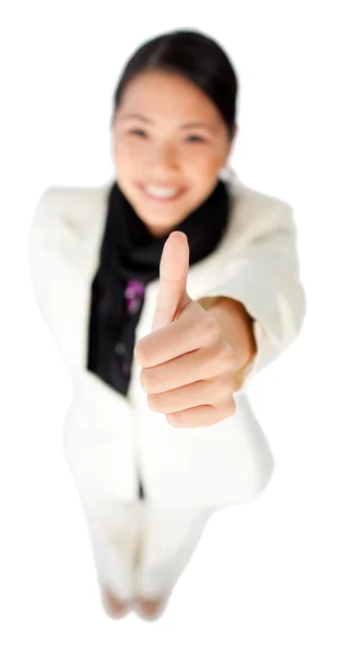 Young businesswoman with thumb up — Stock Photo, Image