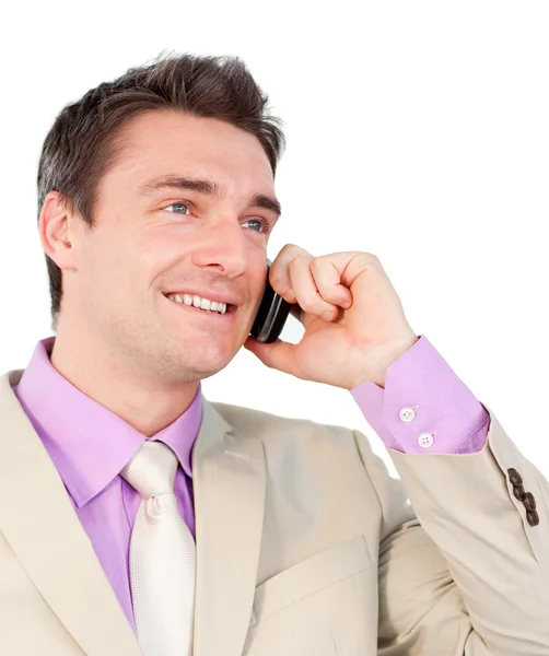 Smiling young businessman on phone — Stock Photo, Image