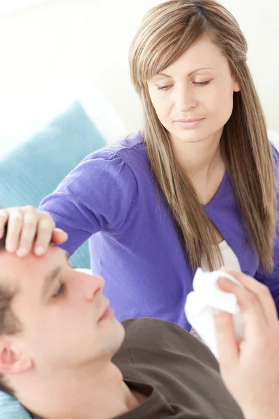 Bright woman taking care of her husband — Stock Photo, Image
