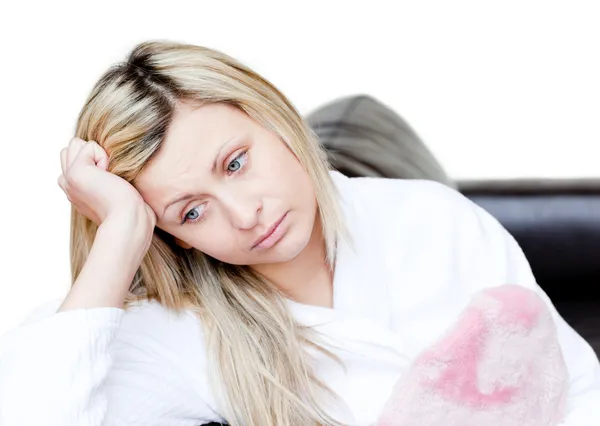 Exhausted woman have a headache — Stock Photo, Image