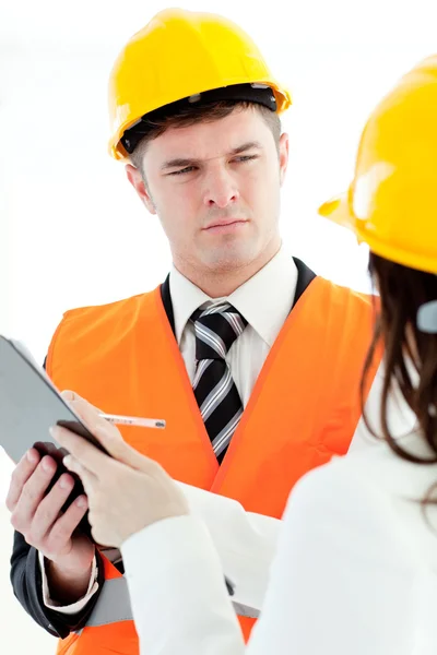 Self-assured architect discussing with his colleague — Stock Photo, Image
