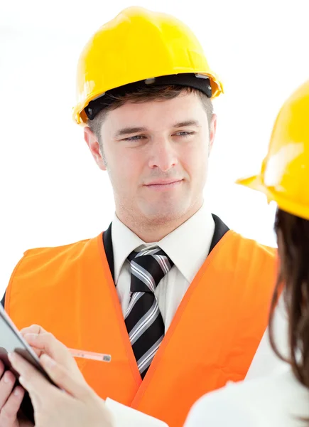 Charismatic architect discussing with his colleague — Stock Photo, Image