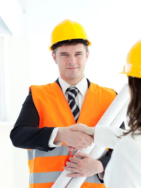 Male architect discussing with his colleague — Stock Photo, Image